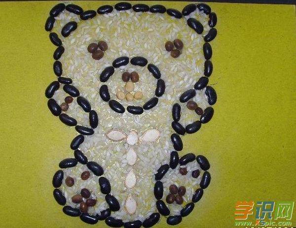 幼儿园手工制作豆子画图片4:小熊